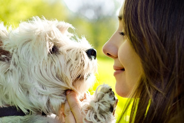 donna e cane si guardano