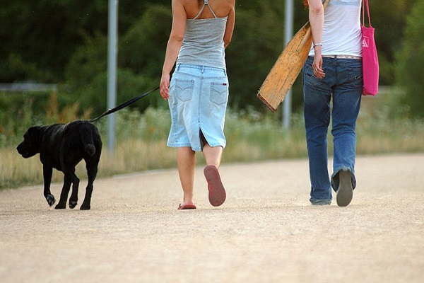 ragazze a passeggio con cane