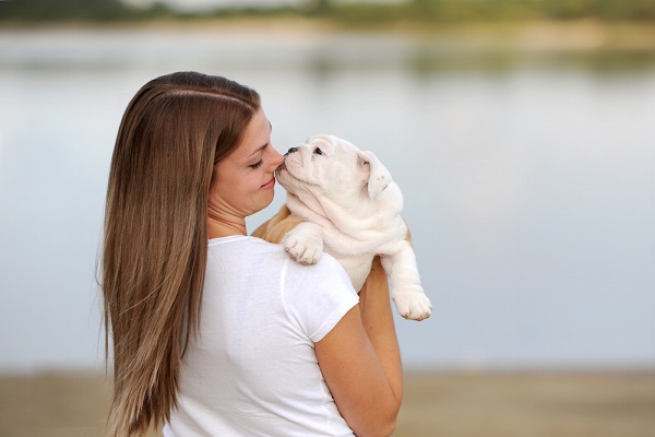 cucciolo di cane in braccio a ragazza