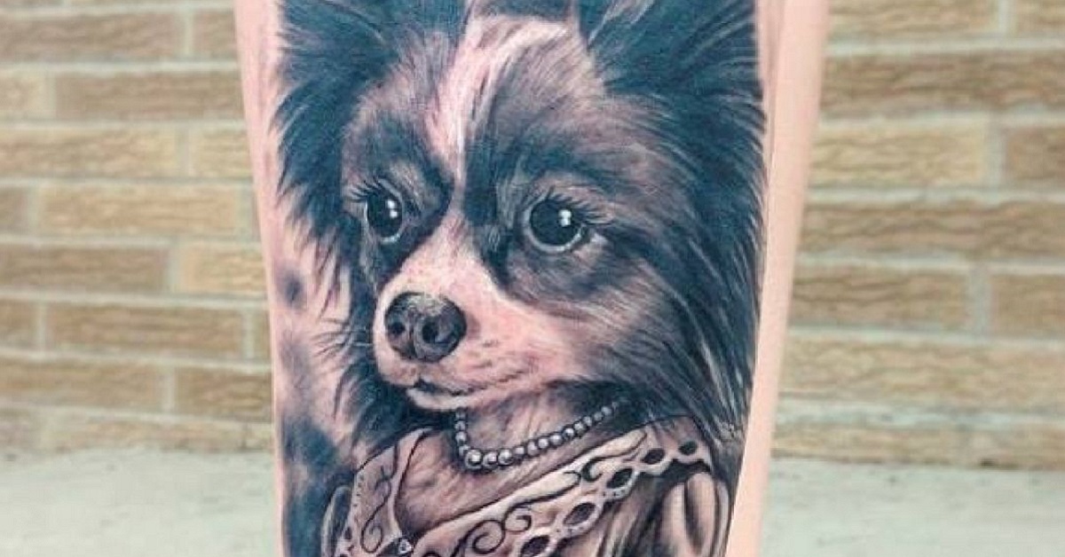 tatuaggio cane con perle