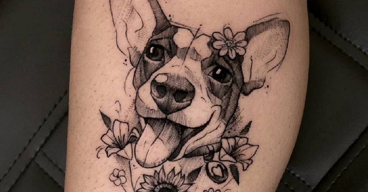 cane e fiori tattoo