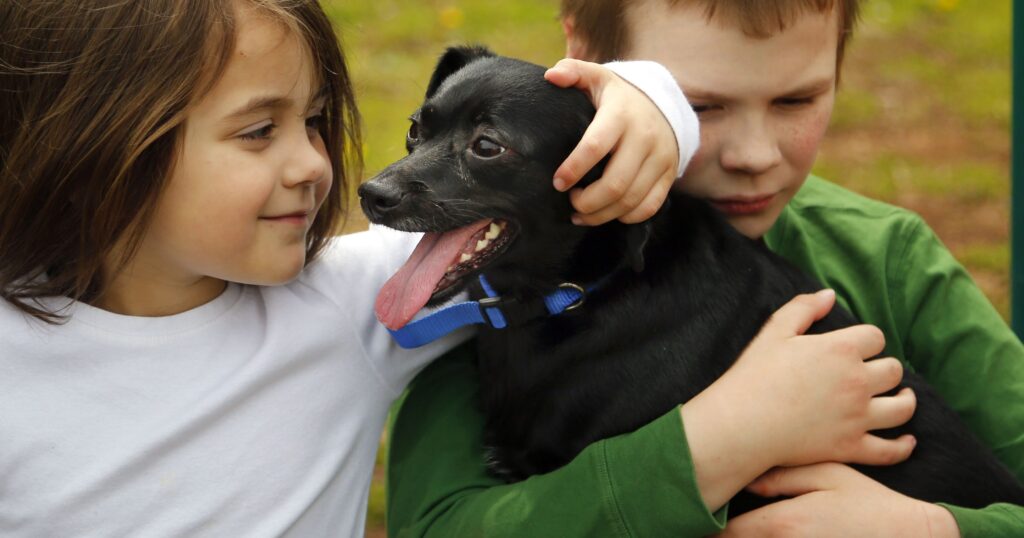 Cane con due bambini