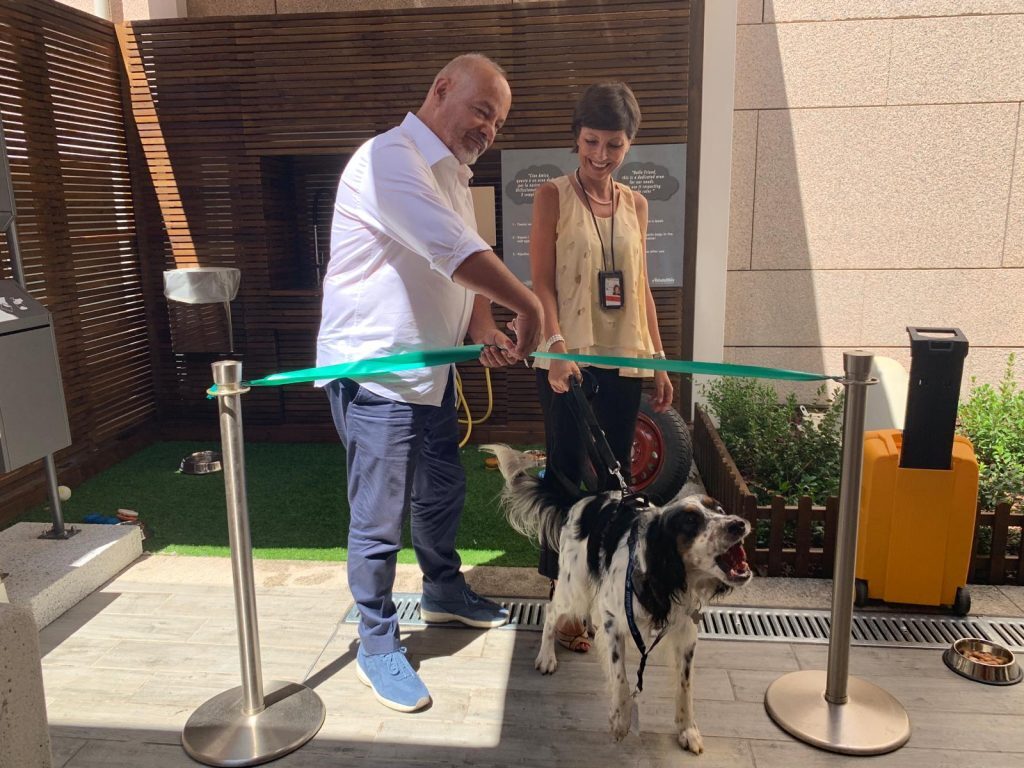 Cane al guinzaglio con il proprietario