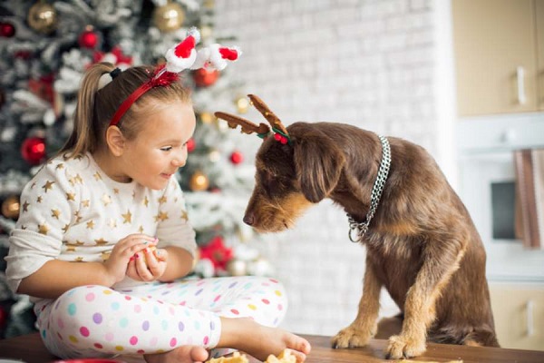 bambina con cane a natale