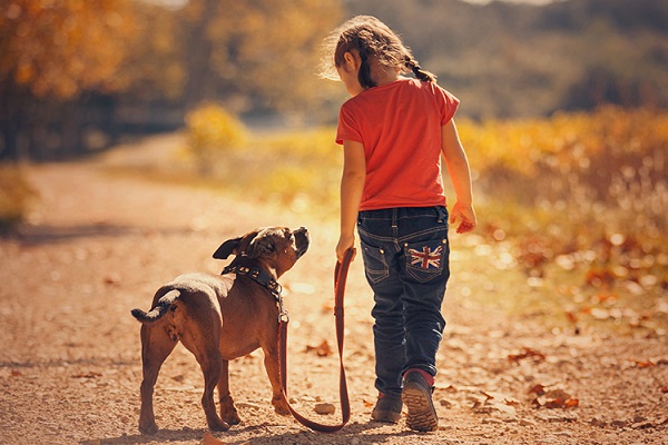 bimba e cane a passeggio