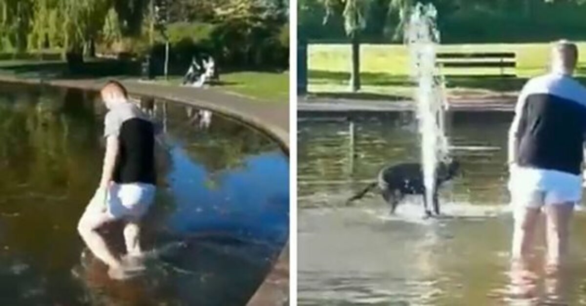 Bella, la cagnolina che ama fare il bagno nella fontana (VIDEO)