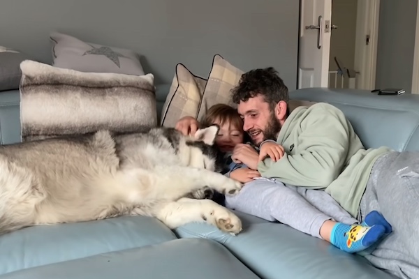 Husky, papà e bambino