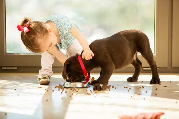 bambina e cucciolo di cane