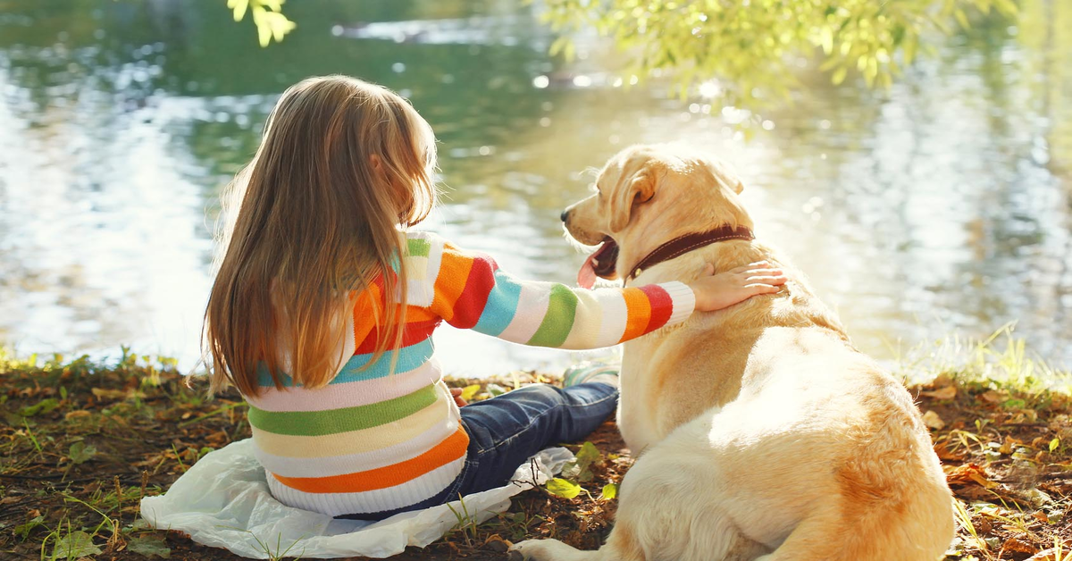 cane e bimba sul fiume