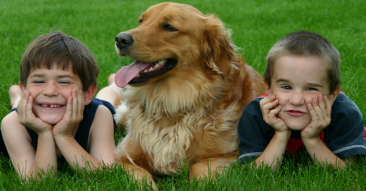 cane con due bambini