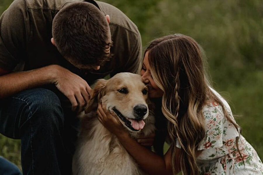 cane abbracciato dai proprietari