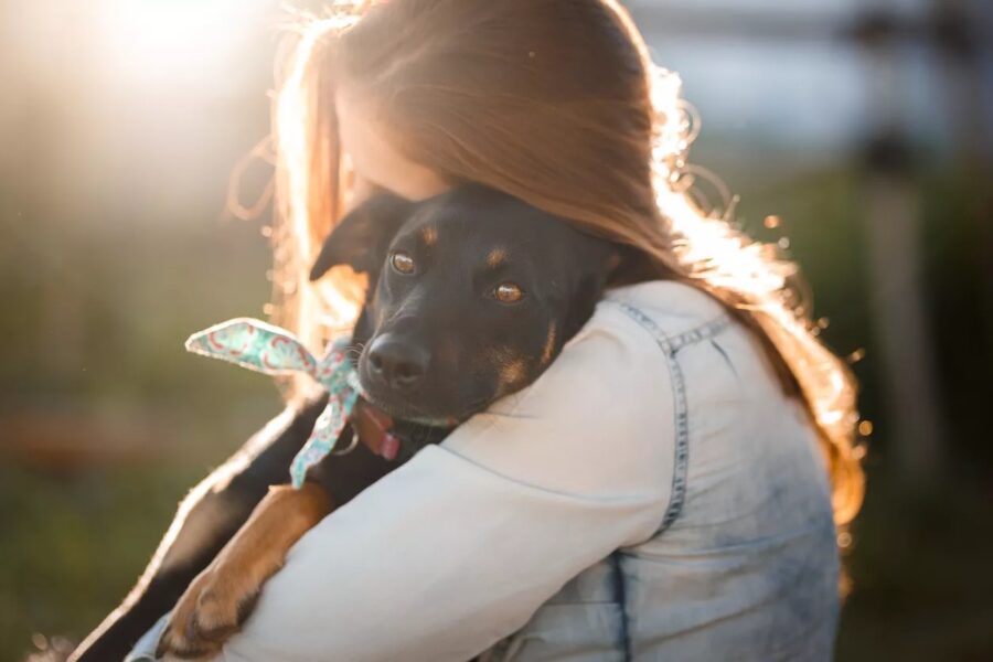 ragazza abbraccia cane