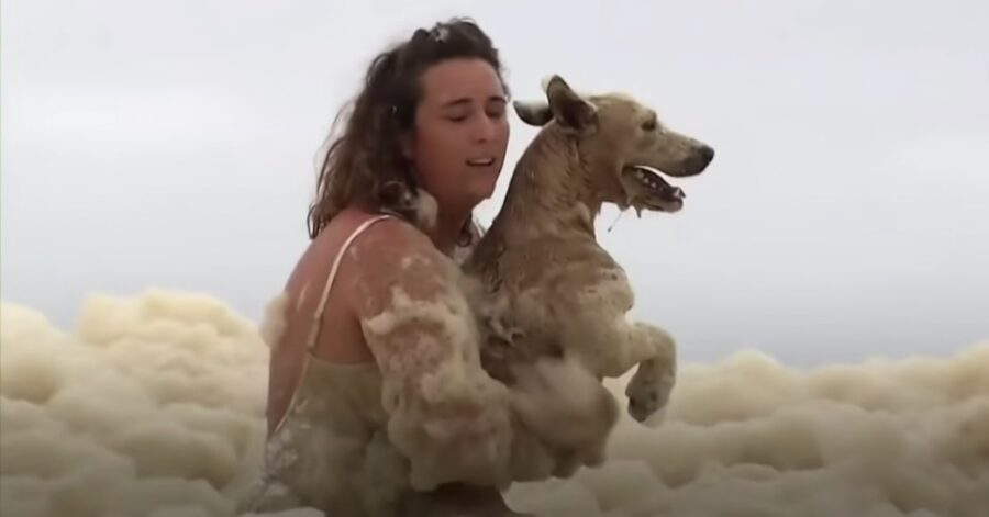 donna salva cane durante piogge torrenziali in Australia