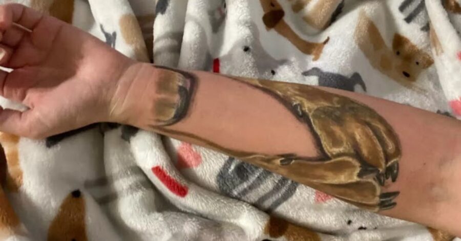 Una donna si fa un tatuaggio dolcissimo in memoria del suo amato cane
