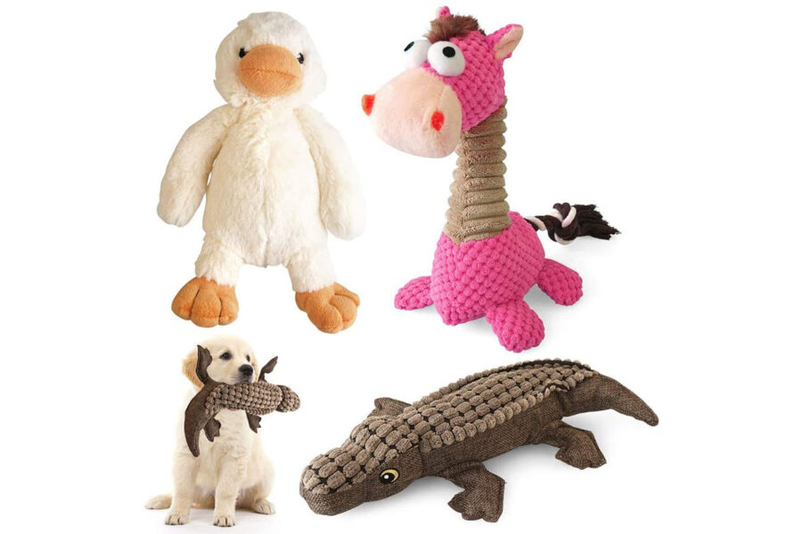 anatra, coccodrillo e giraffa fra i giochi per cane a forma di animale