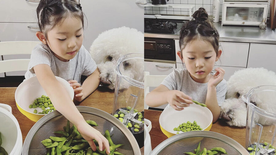 Barboncino assistente chef di una bimba volenterosa