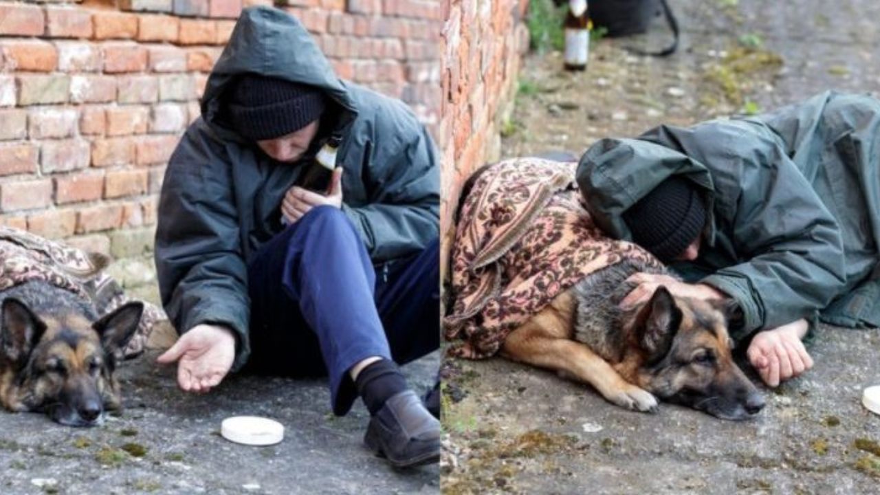 uomo mendicante assieme al suo cane