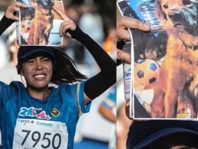 Arriva alla fine della maratona e alza la foto del suo cane: non ce l’ha fatta a essere con lei