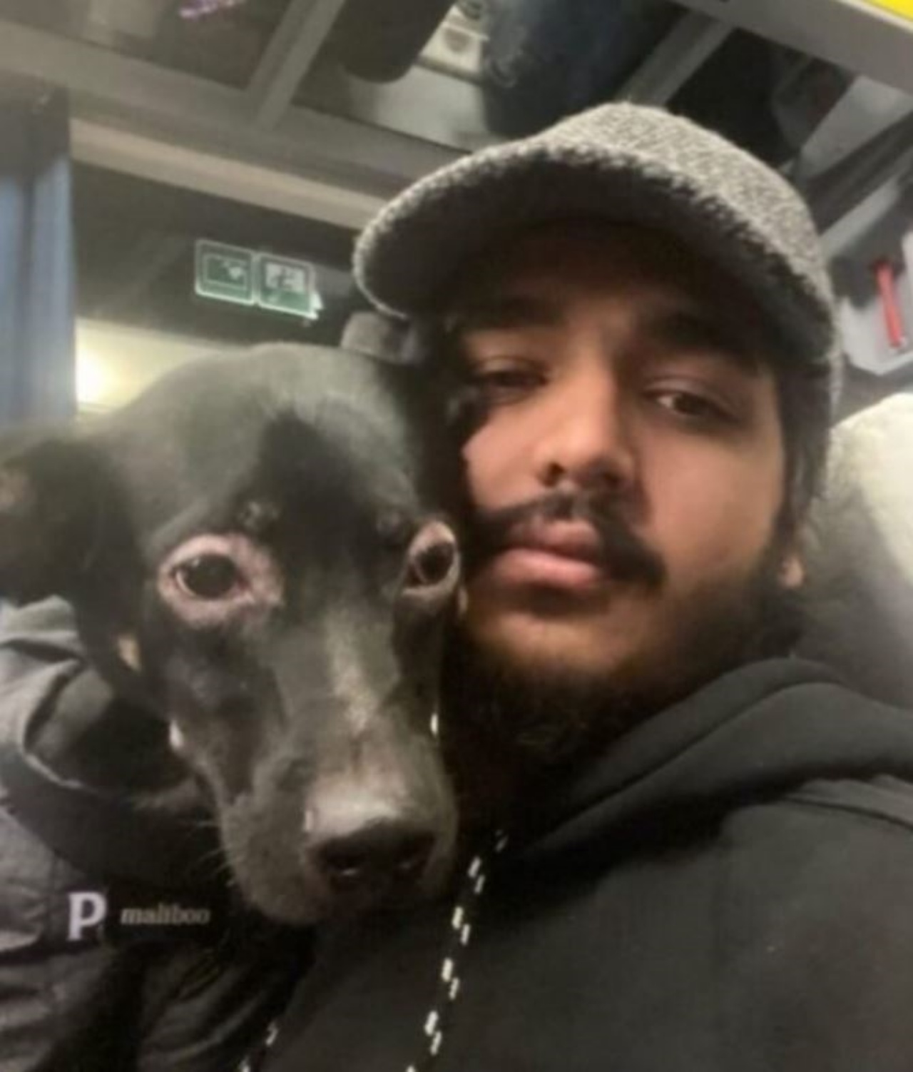 Un cane con un ragazzo indiano
