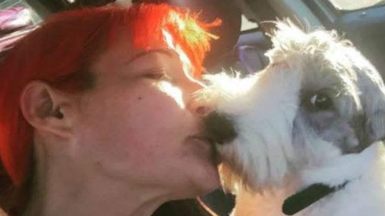 Donna bacia il suo cane