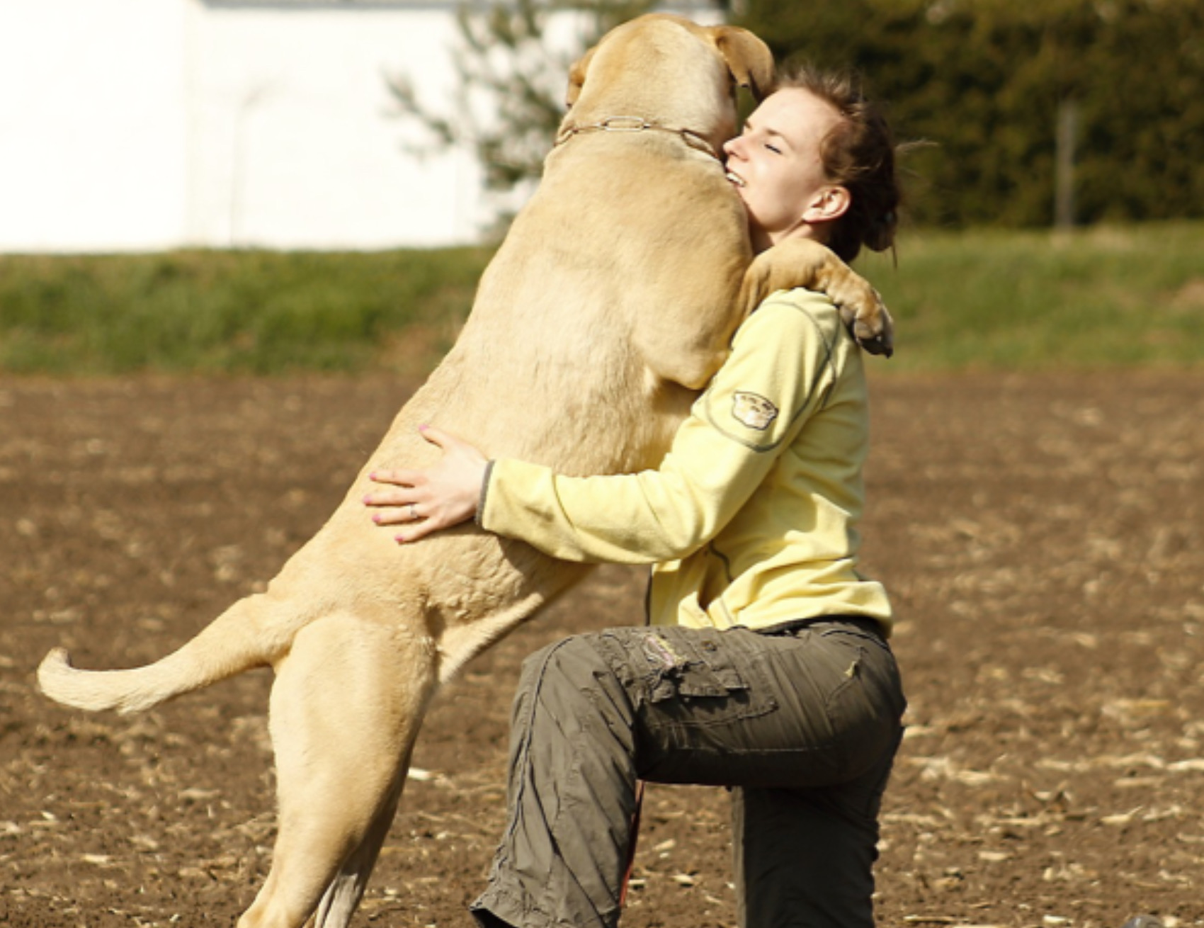 Donna abbraccia il cane